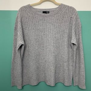 Aqua Cashmere Gray Rib-Knit Distressed Cashmere Sweater Size Large